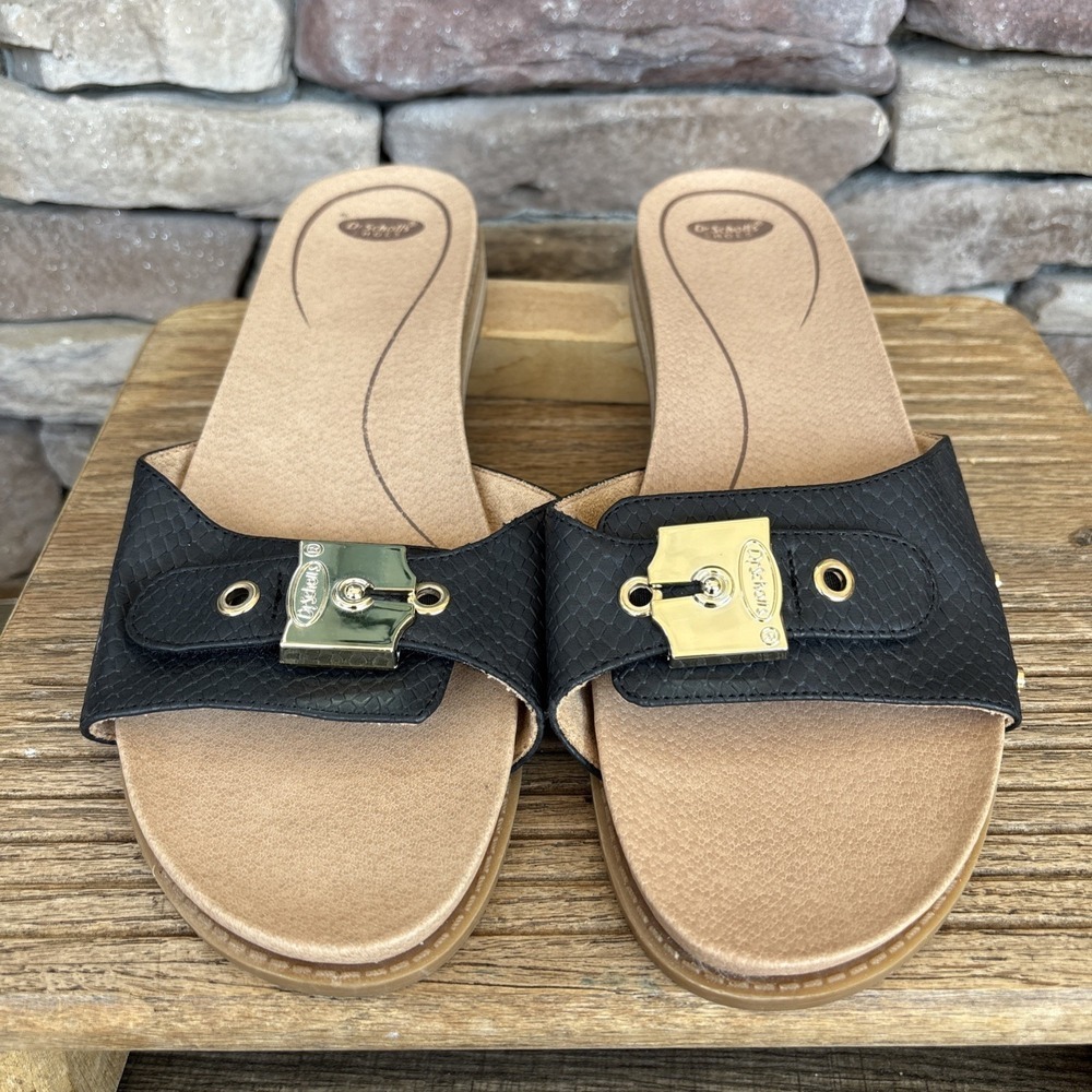 Dr. Scholls Women's Originalist Black Flat Slide Sandals Size 8 Medium NWOB